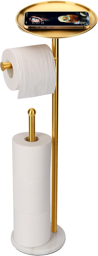 Noonext Gold Toilet Paper Holder Stand with Shelf, Heavy Marble Base No Tipping Over, Freestanding Toilet Paper Holder(Gold)