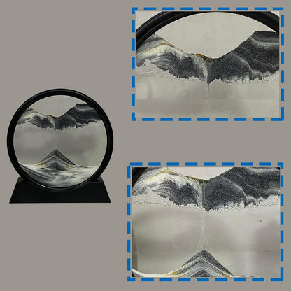 HYUGF Moving Sand Art Picture Decor, 3D Deep Sea Sandscape Liquid Motion, Round Glass Frame Display Flowing Sand Relaxing Gift for Kids Adults Home Office Work Desktop Decoration Toy (Black, 7")