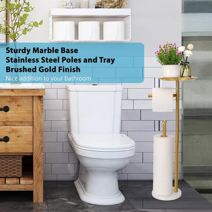 Noonext Gold Toilet Paper Holder Stand with Shelf, Heavy Marble Base No Tipping Over, Freestanding Toilet Paper Holder(Gold)