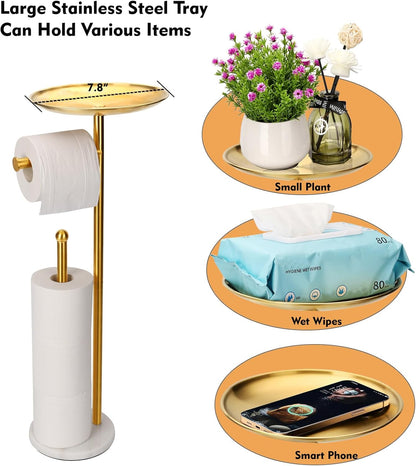 Noonext Gold Toilet Paper Holder Stand with Shelf, Heavy Marble Base No Tipping Over, Freestanding Toilet Paper Holder(Gold)