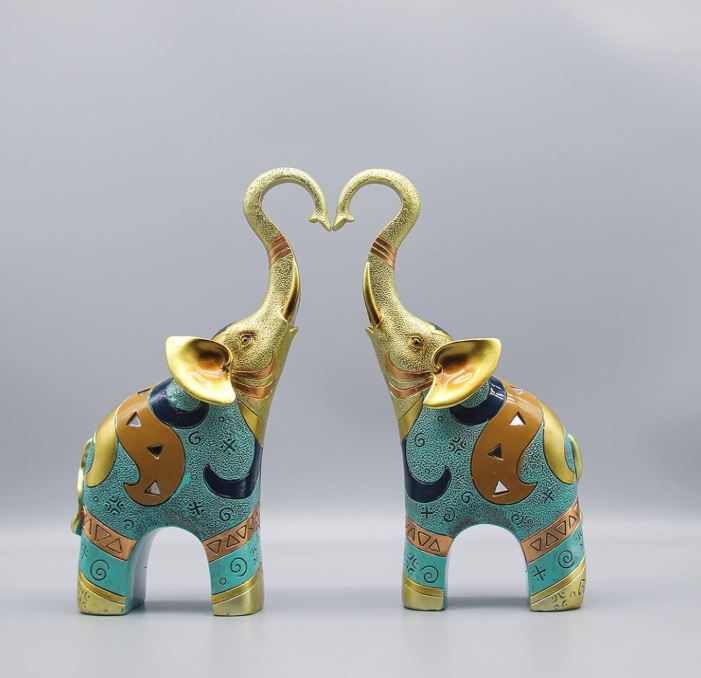 Good Luck Elephant Decor for Home, Large Gold Elephant Statue for Home Decor, Small Elephant Figurines and Statues (2 Pcs Medium)